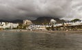 View to the beach with natural dark sand. Royalty Free Stock Photo