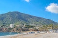 View to beautiful Albir town with main boulevard promenade, seaside beach and Mediterranean sea. Albir is small