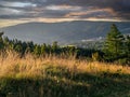 A view to Beskid Zywiecki Mountains at sunset, Poland