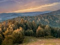 A view to Beskid Zywiecki Mountains at sunset, Poland