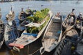 View to the boats floating on water at the floating market in Cai Be, Vietnam Royalty Free Stock Photo