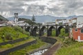 View to the bridge and church tower, Ribeira Grande, Sao Miguel island, Azores, Portugal Royalty Free Stock Photo