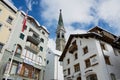 View to the buildings and church bell tower in Saint Moritz, Switzerland. Royalty Free Stock Photo