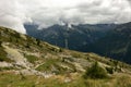 View to cable car line of slope of Monte Moro mount near villages of Macugnaga Staffa - Pecetto and Borca, Piedmont