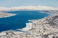 View to the city of Tromso, 350 kilometers north of the Arctic Circle, Norway. Royalty Free Stock Photo