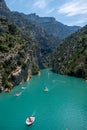 View to the cliffy rocks of Verdon Gorge at lake of Sainte Croix, Provence, France, near Moustiers Sainte Marie