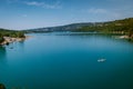 View to the cliffy rocks of Verdon Gorge at lake of Sainte Croix, Provence, France, near Moustiers Sainte Marie