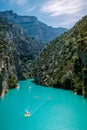 View to the cliffy rocks of Verdon Gorge at lake of Sainte Croix, Provence, France, near Moustiers Sainte Marie