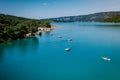 View to the cliffy rocks of Verdon Gorge at lake of Sainte Croix, Provence, France, near Moustiers Sainte Marie