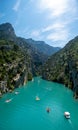 View to the cliffy rocks of Verdon Gorge at lake of Sainte Croix, Provence, France, near Moustiers Sainte Marie