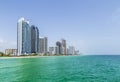 View to coastline of Sunny isles Beach, Miami with skyscraper Royalty Free Stock Photo