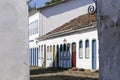 Typical house facades with colorful doors and windows in historic town Paraty, Brazil, Unesco World Heritage Royalty Free Stock Photo