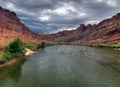 View To Colorado River Surrounded By Red Mountains Near Moab Utah Royalty Free Stock Photo