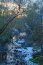 View to colorful sunset deep river near,