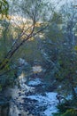 View to colorful sunset deep river near,