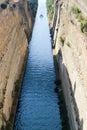 View to Corinth canal and the boat, Peloponnese, Greece Royalty Free Stock Photo