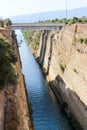 View to Corinth canal and the boat, Peloponnese, Greece Royalty Free Stock Photo