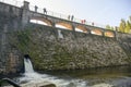 View to Dam on the Lomnica River, semicircular dam with five overflows, on the Lomnica River, in Karpacz, Poland Royalty Free Stock Photo