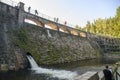 View to Dam on the Lomnica River, semicircular dam with five overflows, on the Lomnica River, in Karpacz, Poland Royalty Free Stock Photo