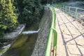 View to Dam on the Lomnica River, semicircular dam with five overflows, on the Lomnica River, in Karpacz, Poland Royalty Free Stock Photo