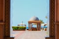 View to decorative marble arabesque gazebo and beach pavilions In Emirates Palace,Abu Dhabi