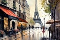 view to the eiffel tower from pedestrian street in Paris. oil painting Royalty Free Stock Photo