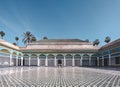 View to empty Courtyard and colorful traditional arabic patio at El Bahia Palace, Marrakech, Morocco. Travel concept