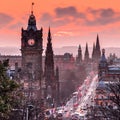 View to evening Princes Street from Calton hill in Edinburgh, Scotland Royalty Free Stock Photo