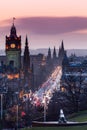 View to evening Princes Street from Calton hill in Edinburgh, Scotland Royalty Free Stock Photo