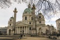 View to famous baroque St. Charles Church or Karlskirche in Vienna, Austria. January 2022 Royalty Free Stock Photo
