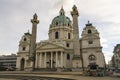 View to famous baroque St. Charles Church or Karlskirche in Vienna, Austria. January 2022 Royalty Free Stock Photo