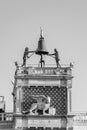 View to famous clock tower with hammering men at St. Mark`s square in Venice, Italy Royalty Free Stock Photo