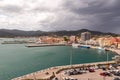 View to ferry port of Portoferraio with ferries docking for embarkation