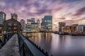 View to the financial district Canary Wharf on a stormy day, London Royalty Free Stock Photo