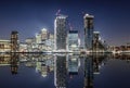 View to the financial district of London, Canary Wharf, by night Royalty Free Stock Photo