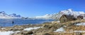 View to the fjord from Qoornoq - former fishermen village, nowdays summer residence in the middle of Nuuk fjord, Greenland Royalty Free Stock Photo