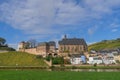 View to the german city called Saarburg with church St. Laurentius Royalty Free Stock Photo