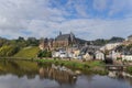 View to the german city called Saarburg with church St. Laurentius Royalty Free Stock Photo