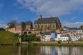 View to the german city called Saarburg with church St. Laurentius Royalty Free Stock Photo