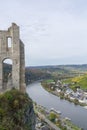 View to the german village Traben-Trarbach from the old ruin Grevenburg Royalty Free Stock Photo