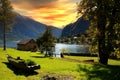 View to the HallstÃÂ¤tter See in Bad Goisern, Salzkammergut, Austria