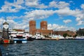 View to the harbor and city hall building in Oslo, Norway. Royalty Free Stock Photo