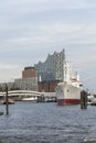 View to harbor of Hamburg with historic Cap San Diego and famous Elb Philharmony