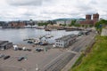 View to the harbor and Oslo city hall building in Oslo, Norway. Royalty Free Stock Photo
