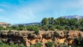 View to highway from famous ancient ruins in Valley of Temples, Agrigento, Sicily, Italy. UNESCO World Heritage Site Royalty Free Stock Photo