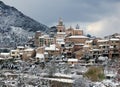 The Historic Village Valldemossa Within A Snowy Landscape In The Tramuntana Mountains On Balearic Island Mallorca Royalty Free Stock Photo