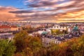 Prague, panoramic view to the historical bridges, old town and Vltava river from popular view point in Letna park, Czech Republic Royalty Free Stock Photo