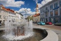 View to the historical buildings and fountain at the central part of Vilnius city, Lithuania. Royalty Free Stock Photo