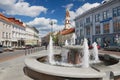 View to the historical buildings and fountain at the central part of Vilnius city, Lithuania. Royalty Free Stock Photo