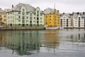 View to the historical buildings in the harbor of Alesund, Norway. Royalty Free Stock Photo